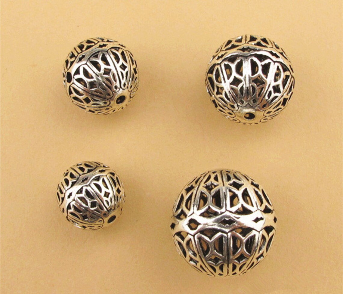 2pcs Thai Sterling Silver Filigree Beads 925 Silver Multi Etsy