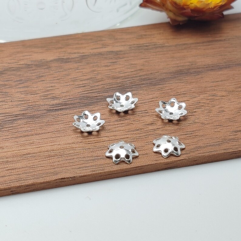 10pcs Sterling Silver Bead Caps, Openwork 925 Silver Bead Caps 4mm 5mm 6mm 8mm (B001C) image 3