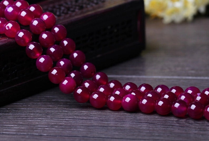 10mm Natural Rose Red Agate Beads, Smooth Round, 15.4 Inch Strand GA36 image 1