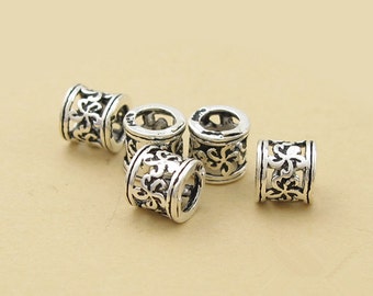 10pcs Thai Sterling Silver Plum Flower Openwork Large Hole Tube Beads, 925 Thai Silver Tube Spacers, 5.5mm '5.5mm (T066T)