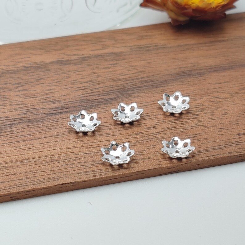 10pcs Sterling Silver Bead Caps, Openwork 925 Silver Bead Caps 4mm 5mm 6mm 8mm (B001C) image 4