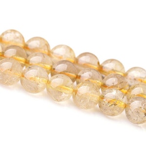 PROMOTION 5mm-8mm Natural Gold Rutilated Quartz Beads, Smooth Round, 15.4 Inch Strand GF20 image 2