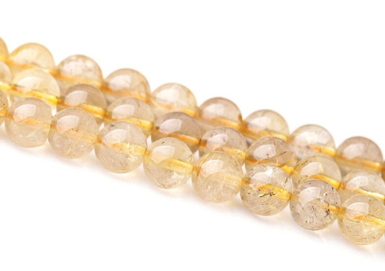 PROMOTION 5mm-8mm Natural Gold Rutilated Quartz Beads, Smooth Round, 15.4 Inch Strand GF20 image 2