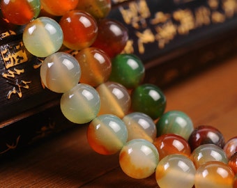 Natural Peacock Agate Beads, Smooth Round 6mm-14mm, 15.4 Inch Strand (GA54)