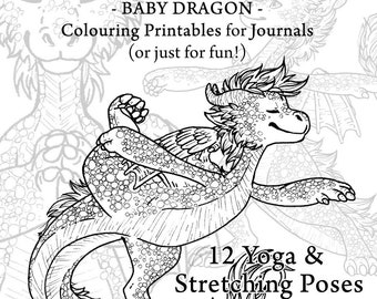 Baby Dragons - Colouring Pages - 12 Designs - Yoga and Stretching - For Journals, Trackers, or just for Fun!