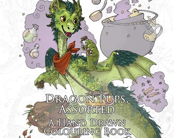 Dragon Pups, Assorted - DIGITAL DOWNLOAD - Colouring Book - ALL 31 dragons - hand-drawn dragons to colour and design