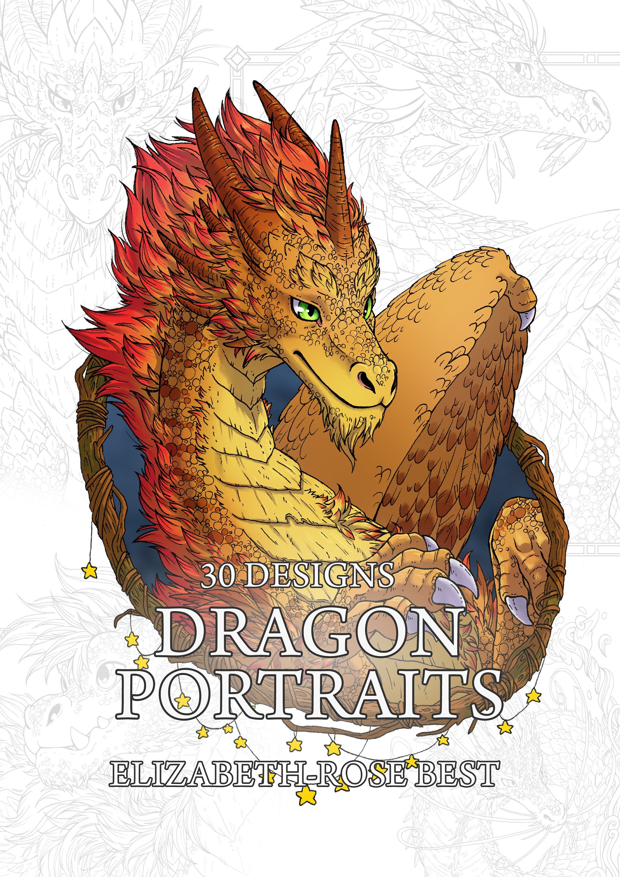 Dragon Portraits - DIGITAL DOWNLOAD - Colouring Book - ALL 30 dragons - hand-drawn dragons to colour and design