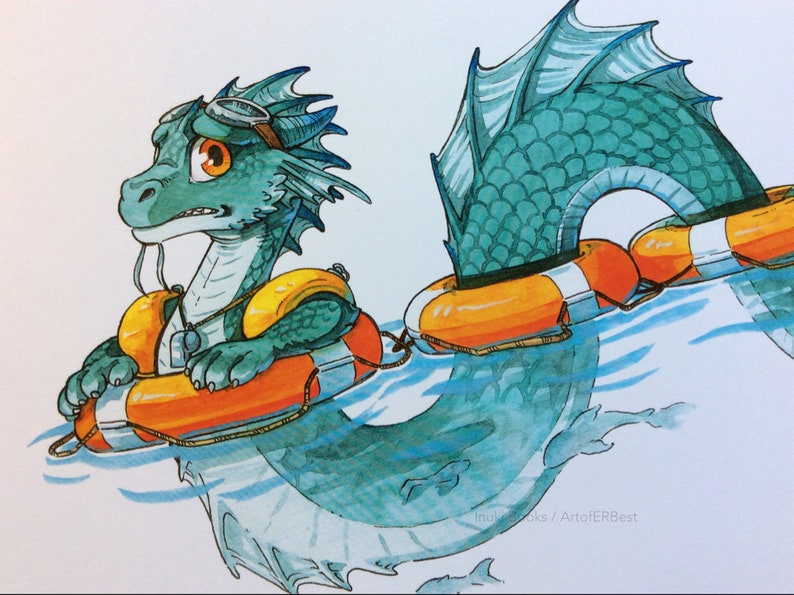 Baby Steps Dragon / Sea Serpent Art Print From Original Etsy