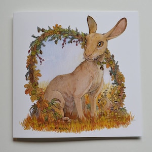 L’automne / automne - charmante carte de voeux d’anniversaire/invite/mariages - intérieur blanc - le lièvre