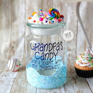 Personalized grandpa candy jar with lid, custom jar for nuts, home office snack container, glass desk candy jar, freeze dried candy holder