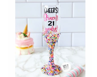 Birthday champagne flute, birthday champagne glass, 50th birthday glass, 40th birthday glass, 30th birthday glass, 21st birthday glass