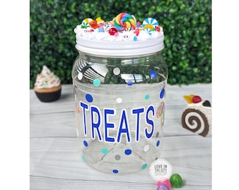 Personalized plastic candy jar for chocolate and sweets, custom office candy jar with whipped cream lid, large kids candy jar, dessert jar