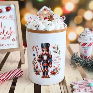 Christmas Nutcracker Ceramic Candy Jar, Snowman Candy Cane Holder, Holiday Office Bowl peppermints, office staff candy jar gifts, Nutcracker