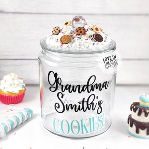 Cookie Jar for Grandma with lid, Personalized glass cookie jar, kitchen cookie storage, mom cookie jar, fake food decor, office cookie jar