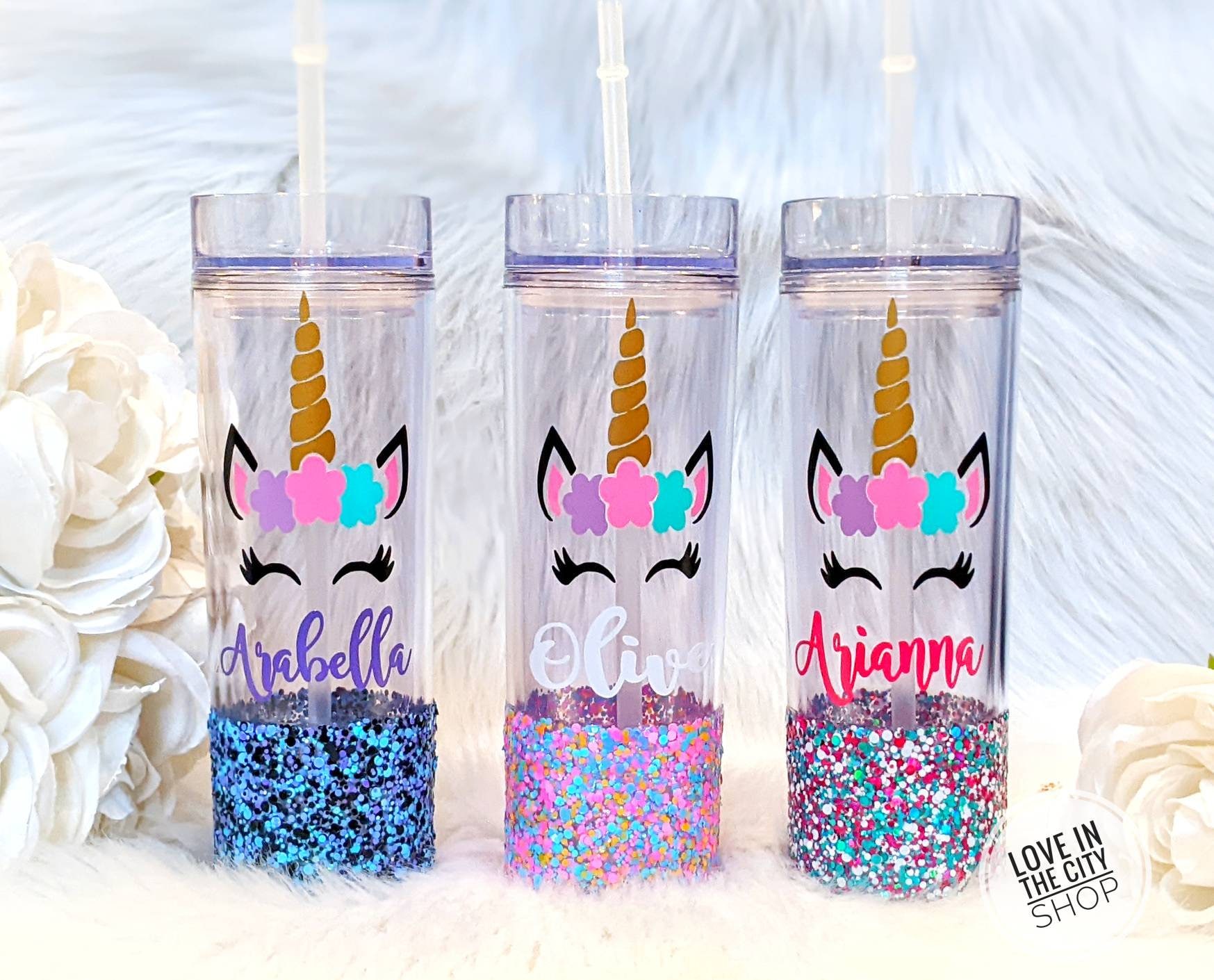 Ladies Women Kids Girls Unicorn Stainless Steel Glitter Tumbler Cup 