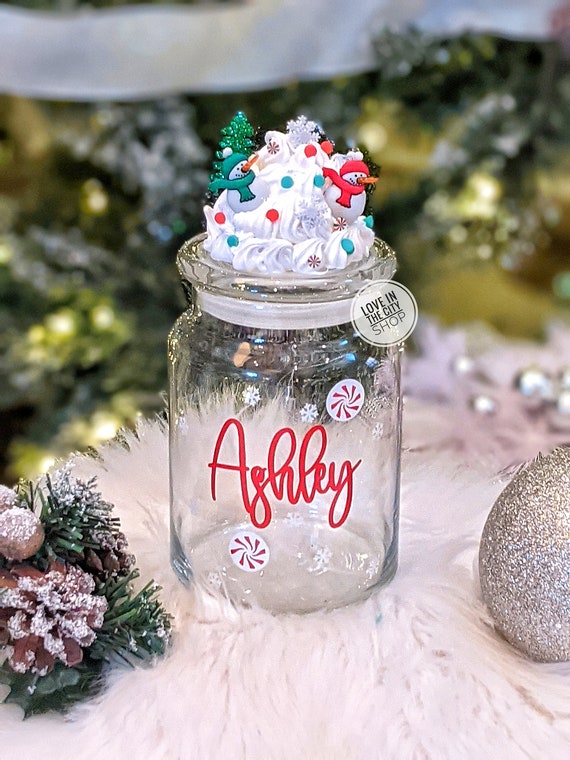 Christmas Snowman Glass Candy Jar With Lid, Holiday Candy Jar With Whipped  Cream Topper, Fake Food Decor for Candy Display, Office Candy Jar 