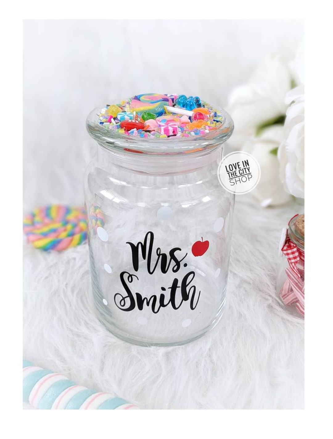 Personalized candy jar, teachers Gift, childrens Gift, The Crystal Shoppe.