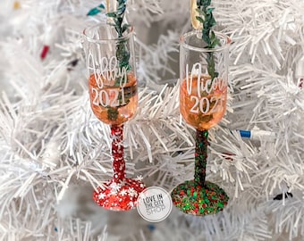 Custom wine glass ornament, champagne glass ornament, personalized ornament, glass ornament, best friend ornament, martini ornament