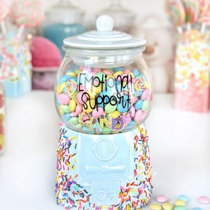 Personalized Glass Gumball Machine Candy Jar with Lid, Frosting Topper Candy Holder, Custom Desk Candy Jar for home office, Candy theme gift