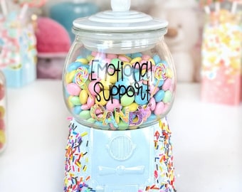 Personalized Glass Gumball Machine Candy Jar with Lid, Frosting Topper Candy Holder, Custom Desk Candy Jar for home office, Candy theme gift