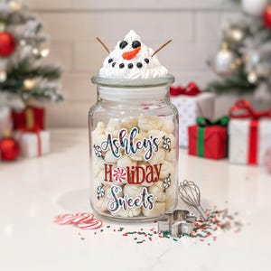 Custom Snowman Candy Jar, Holiday Sweets Treat Container, Christmas Candy Display Centerpiece, Hot Cocoa Cane Cane Jar, Snowman Decoration