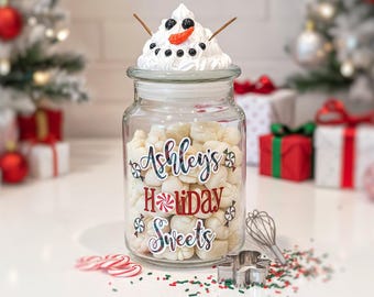 Custom Snowman Candy Jar, Holiday Sweets Treat Container, Christmas Candy Display Centerpiece, Hot Cocoa Cane Cane Jar, Snowman Decoration
