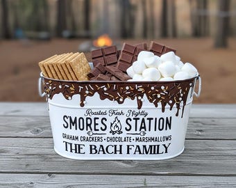 Personalized Smores Caddy for a Smore station, white metal smore caddy, camping caddy container, s'mores basket, s'mores camper decor