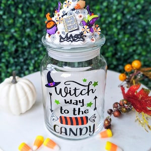Custom glass Halloween candy jar with fake frosting lid, Halloween dessert theme  decor, Fall office desk jar, Halloween candy bowl