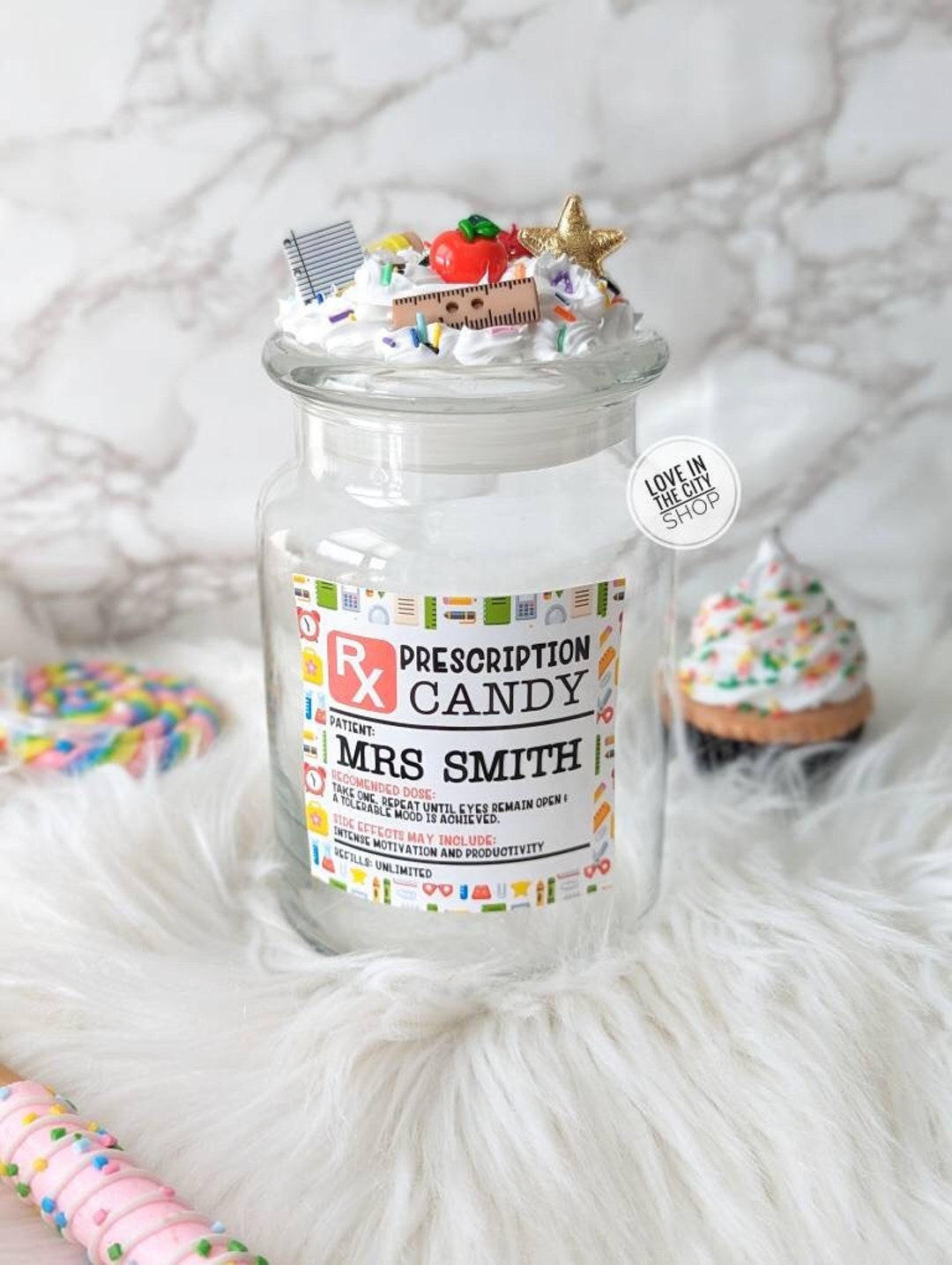 Personalized Teacher Candy Jar With Lid, Glass Candy Holder