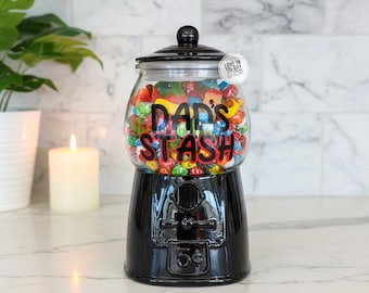 Gumball Machine Candy Jar – Dad Glass Treat Container with Lid, Funny Father Gift, Man Cave Decoration, Snack Storage for Home Bar, Vintage