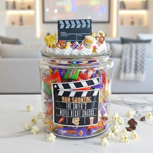 Movie Theme Theater Room Snack Jar, Movie Candy Jar for Theatre Room, Popcorn Snack Container, Snack Station for Bar, Family Movie props