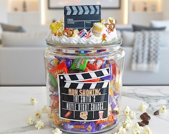 Movie Theme Theater Room Snack Jar, Movie Candy Jar for Theatre Room, Popcorn Snack Container, Snack Station for Bar, Family Movie props
