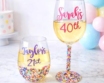 21st Birthday wine glass, 30th birthday wine glass, 40th wine glass, birthday wine glass, mermaid theme glass, personalized wine glass