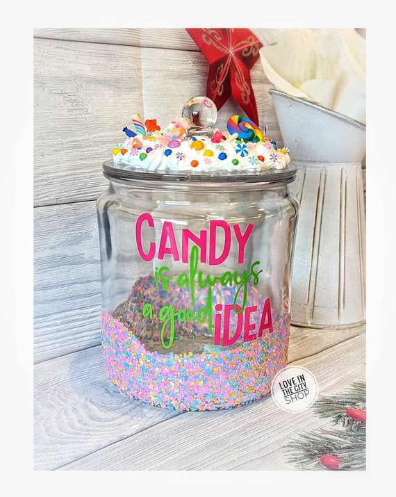personalized large glass candy jar with lid, Office receptionist candy jar,  candy theme birthday party dessert display, boss candy jar