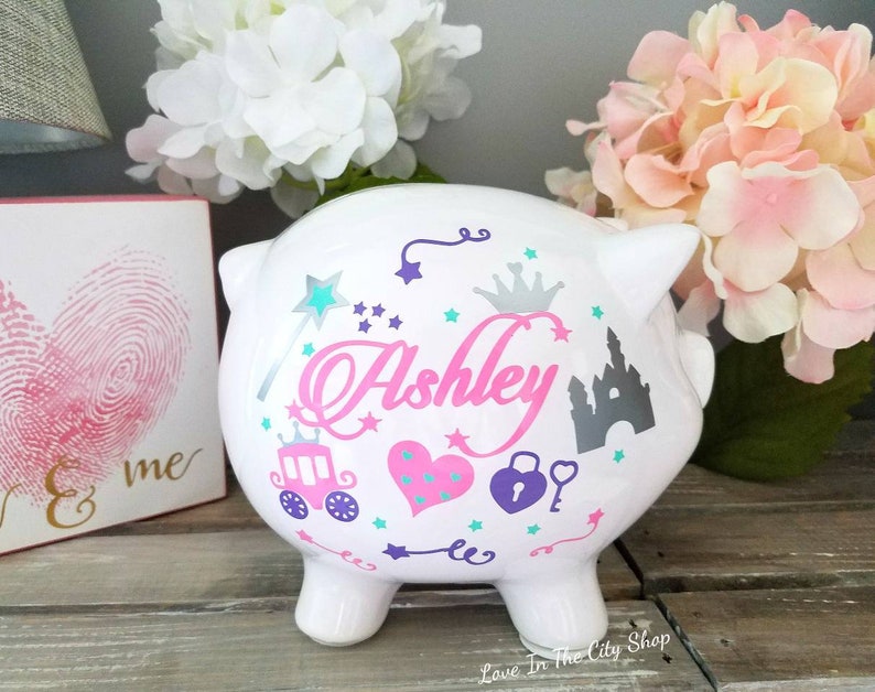 Princess Piggy Bank Princess Bank Heart Bank Girl Piggy Etsy