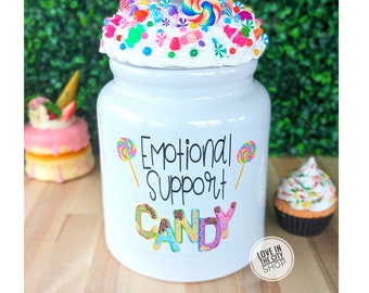 Personalized large large candy jar with fake whipped cream topper, Custom white ceramic cookie jar with lid, funny therapy gift for friend