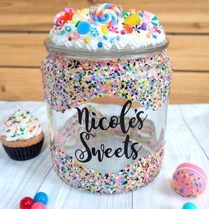 Personalized Name Large Glass Candy Jar for Friend, Custom Office Candy