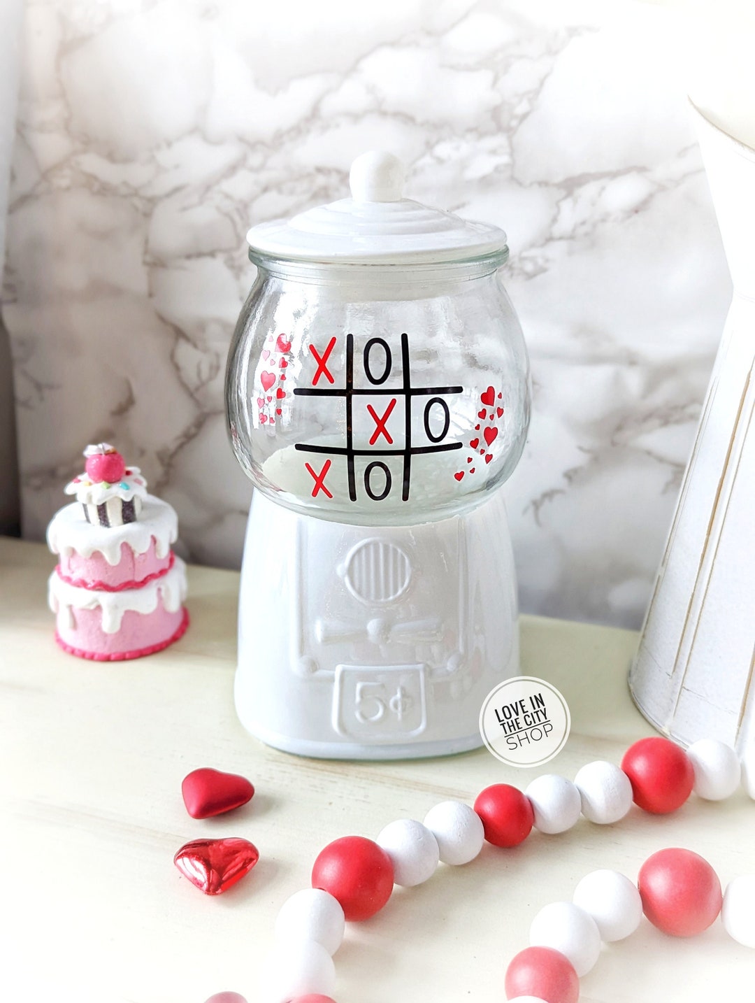 White Vintage Style Glass Candy Jar With Lid, Vintage Designed Gumball