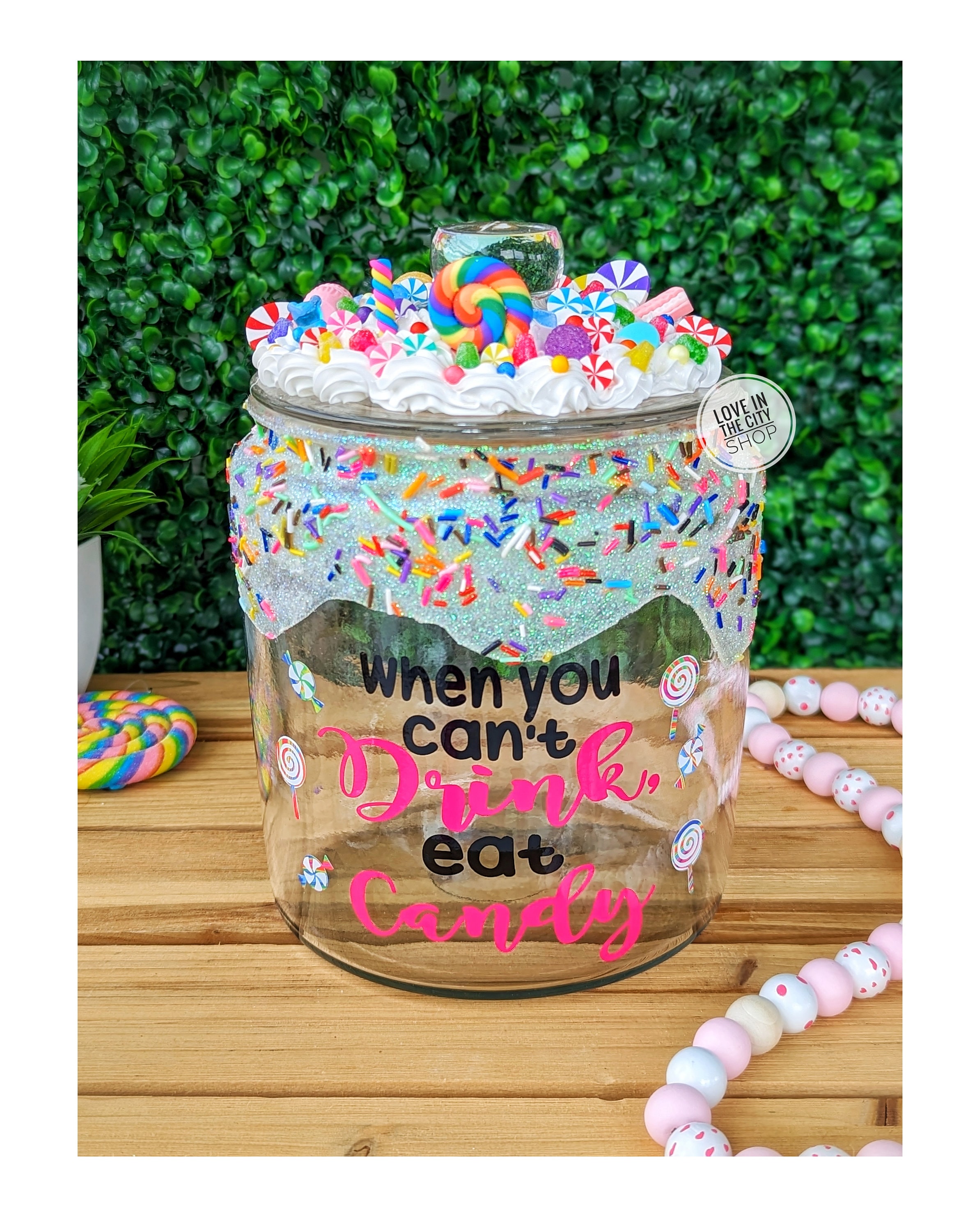 Personalized Candy Jar with Fake Frosting Topper – Love In The City Shop