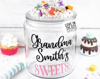 Personalized large glass candy jar with lid, Modern Kitchen Cookie Jar Storage, Glass Candy Canister, Confectionary Jar, Desk Office Jar