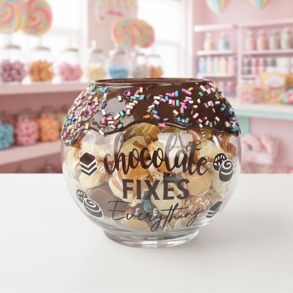 Personalized glass chocolate candy bowl, Chocolate bowl, office candy jar, receptionist candy bowl, Candy Theme party, Teacher jar