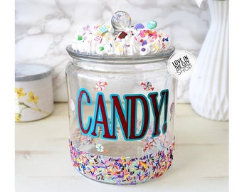 Personalized large glass candy jar sweet display table, custom candy container for candy theme party decor, chocolate office jar, motivation