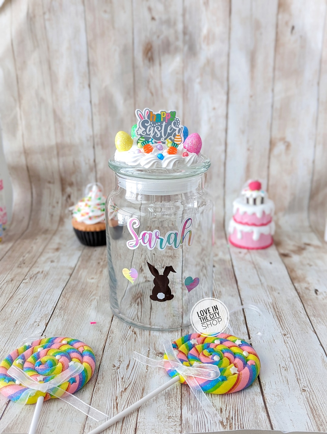Easter Candy Jar, Easter Cookie Jar, Easter Jar, Easter Bunny, Girl