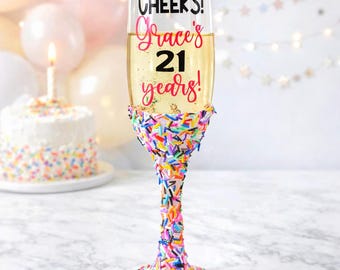 Birthday champagne flute, birthday champagne glass, 50th birthday glass, 40th birthday glass, 30th birthday glass, 21st birthday glass
