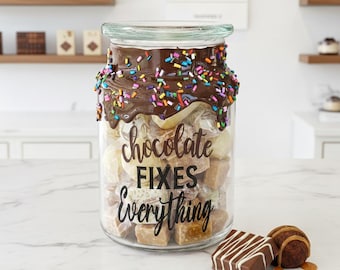 Personalized chocolate drip candy jar with lid, custom funny office candy jar, therapist office gift decor, candy sweets display for party