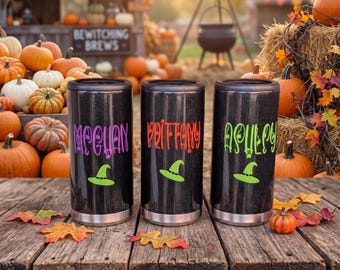 Halloween skinny can holder, drink cooler, beverage holder, can holder, slim cooler, Halloween wedding, Halloween favors, bachelorette drink