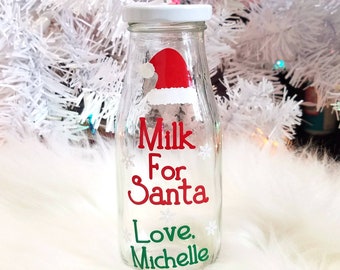 Santa Glass, Christmas Glass, Milk for Santa, Santa Milk Glass, Santa Cup, Santa Cookies, Santa's Milk, Santa Milk Bottle, Cookies for Santa