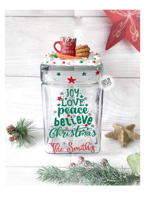 Personalized Christmas Cookie Glass Jar With Airtight Seal Lid