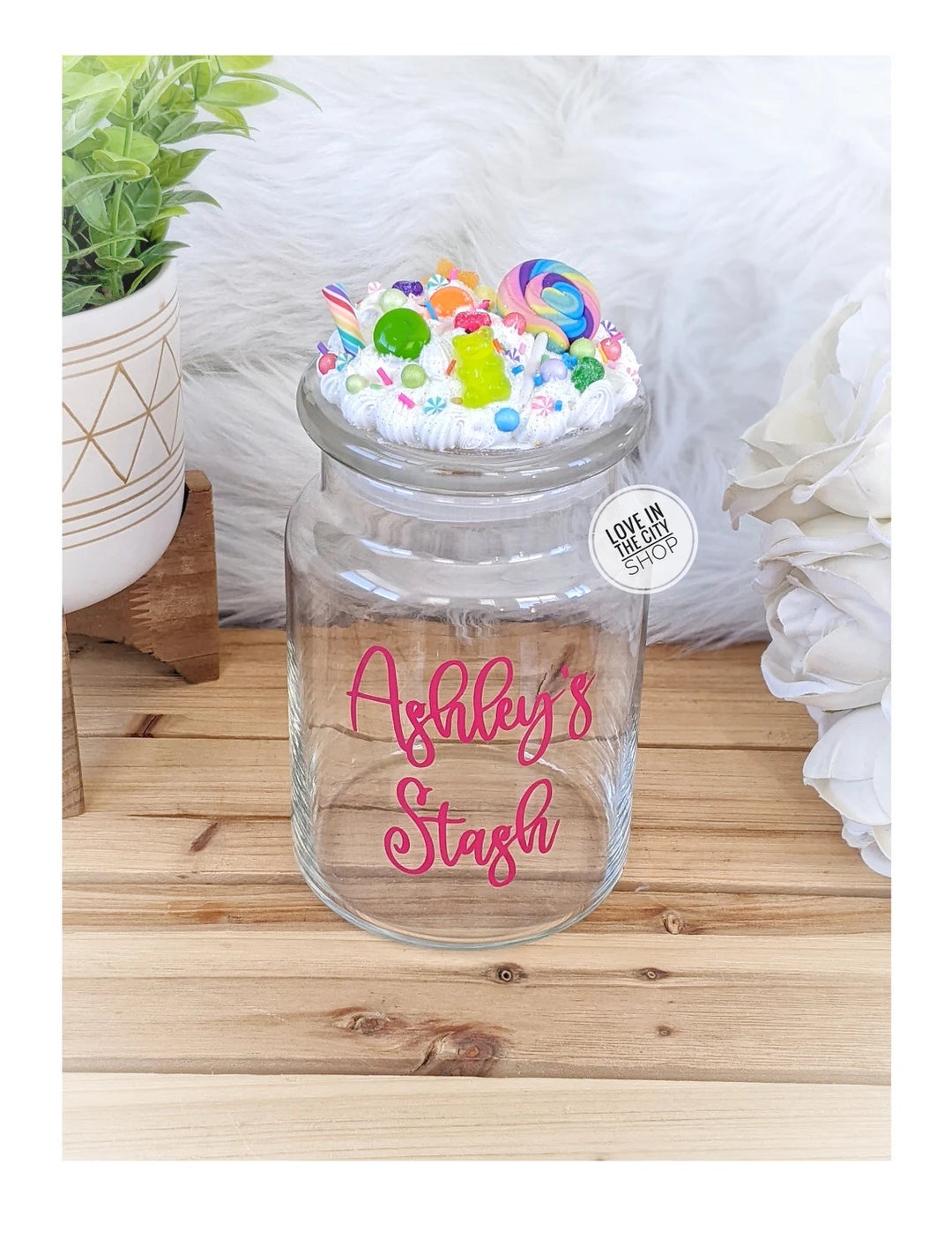 Custom Candy Jar with Fake Frosting Topper – Love In The City Shop