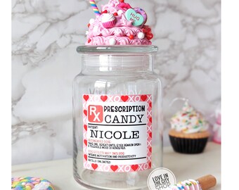 Valentine candy jar, personalized candy holder, Valentine candy jar, fake food decor, desk candy jar, chocolate jar, sweets jar, snack bowl